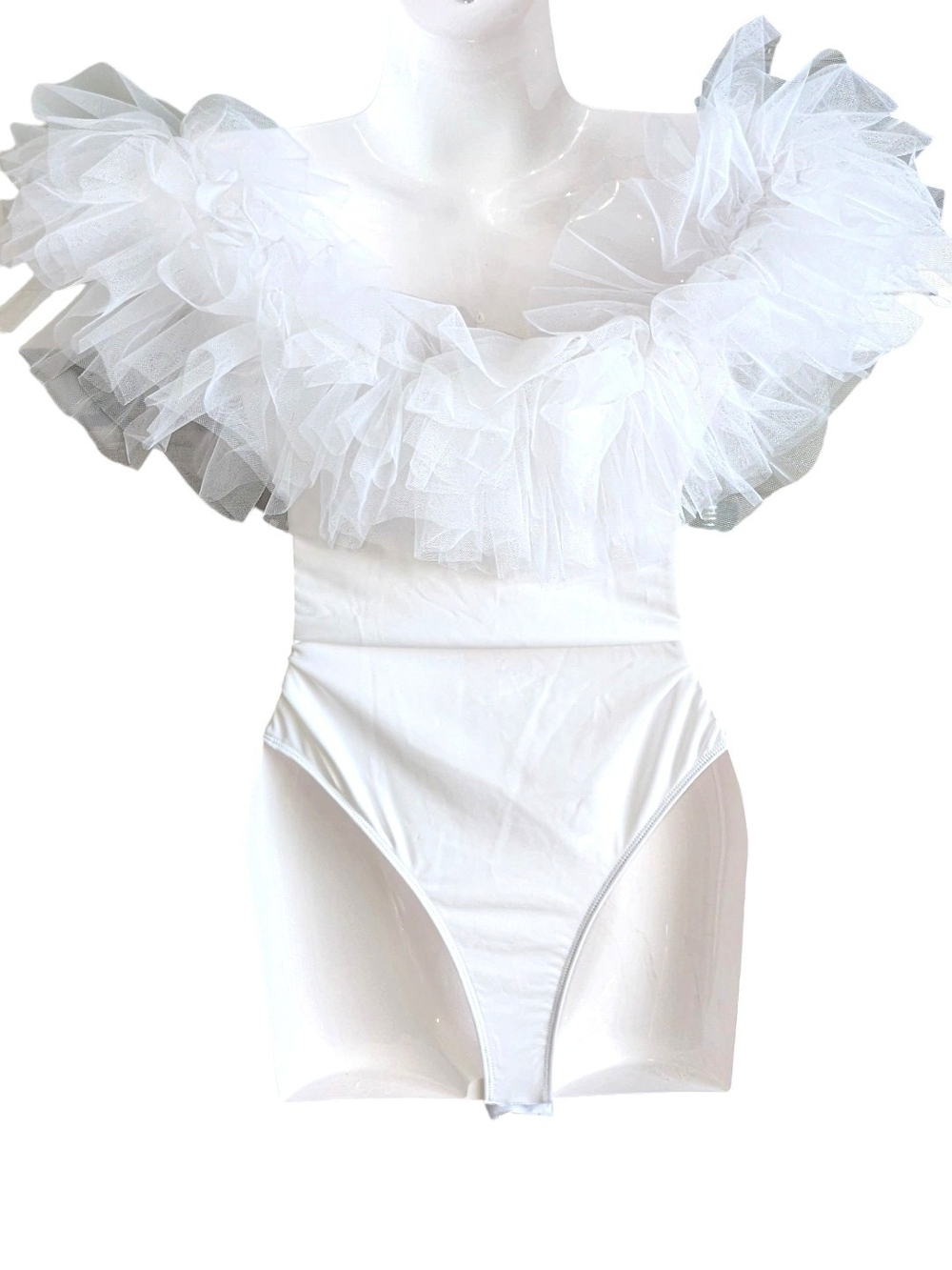 White Ruffled Off-Shoulder Bodysuit - Picture 2 of 2